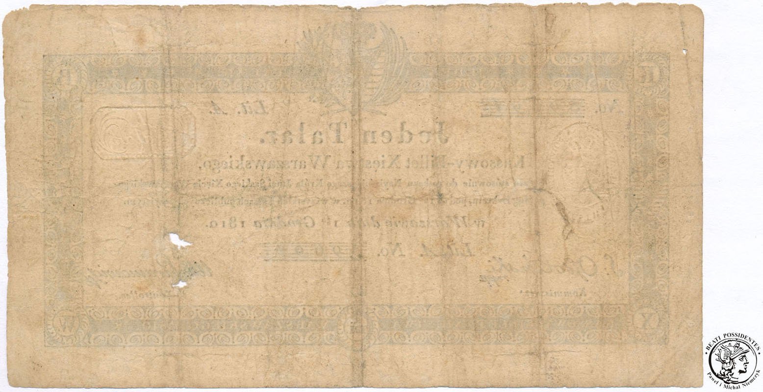 Księstwo Warszawskie banknot 1 talar 1810