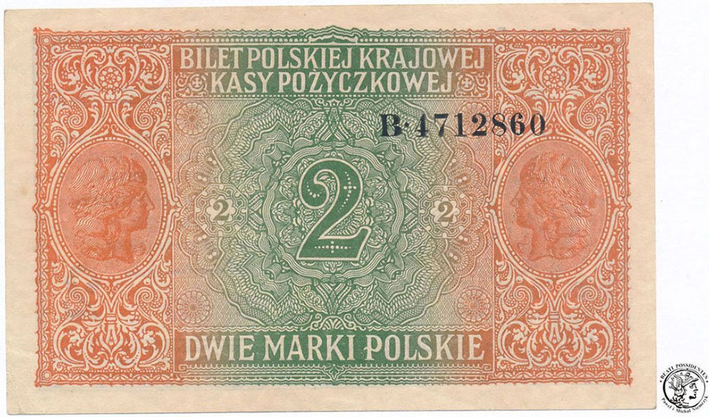 2 marki polskie 1916 seria B ...Generał... (UNC-)