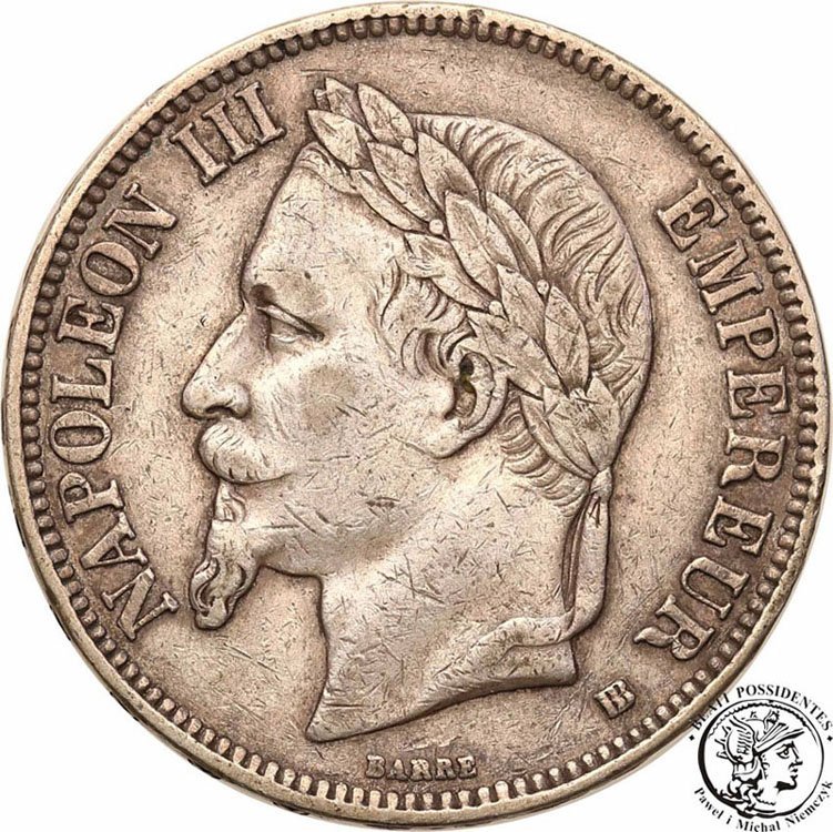 Francja 5 franków 1868 BB Strasbourg st.3