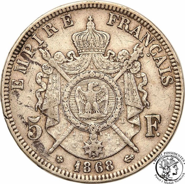 Francja 5 franków 1868 BB Strasbourg st.3