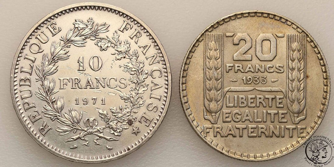 Francja monety srebrne lot 2 sztuk st.3+