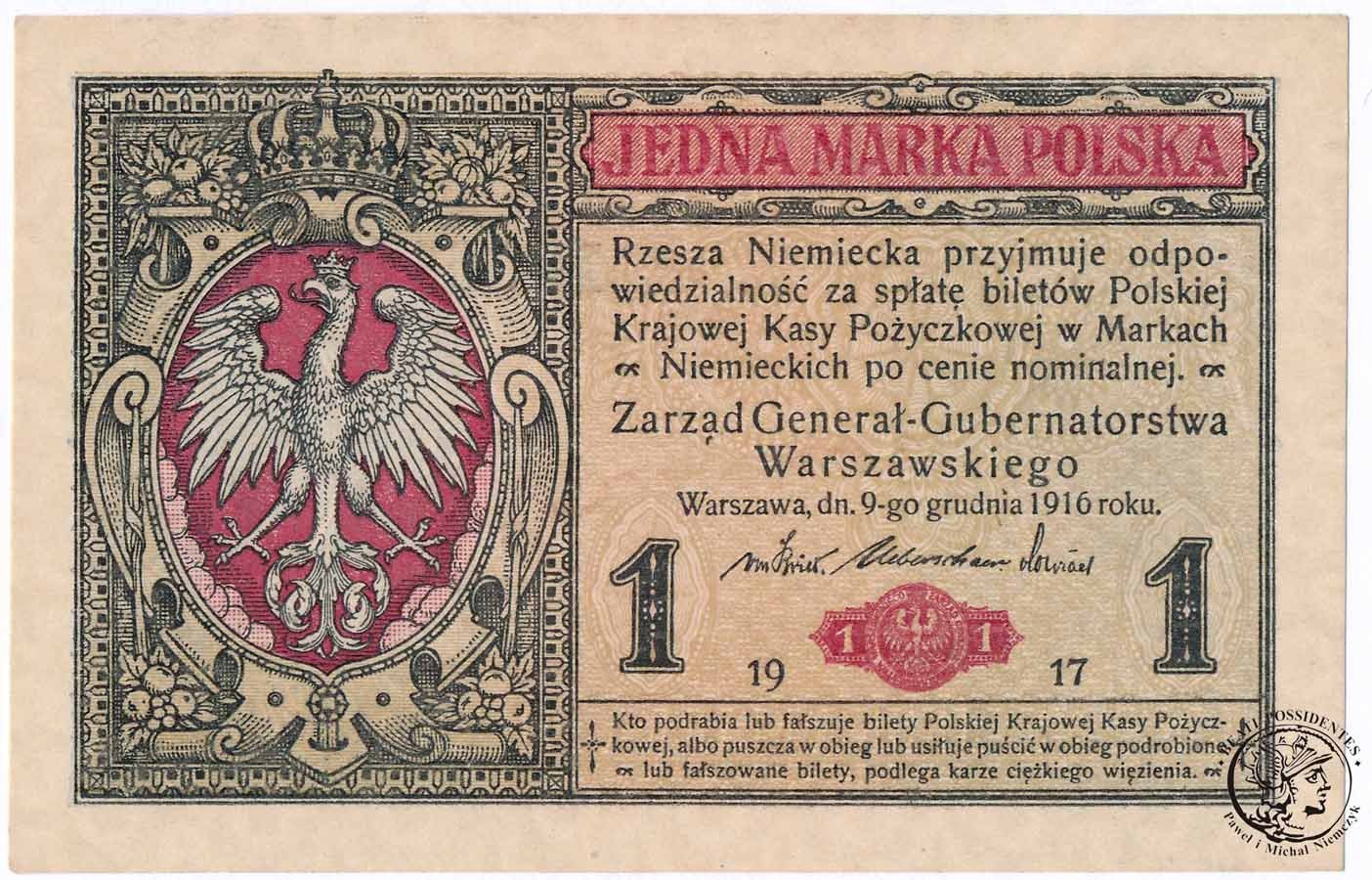 Banknot 1 marka polska 1916 B - Generał (UNC)