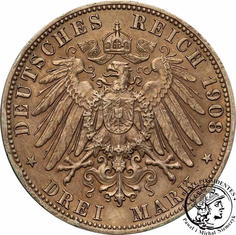 Niemcy Sachsen-Meiningen 3 Marki 1908 D st.3+