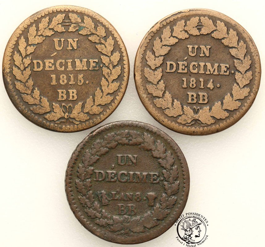 Francja 10 centimes początek XX w. lot 3 szt. st.3