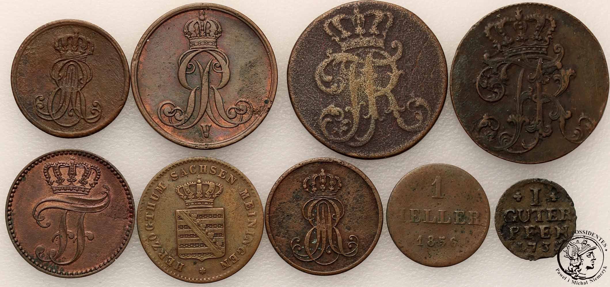 Niemcy różne monety XVIII/XIX w miedź lot 9szt st3