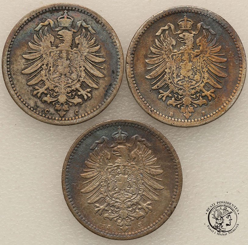 Niemcy Kaiserreich 50 fenigów 1875-76 3 szt. st.3+