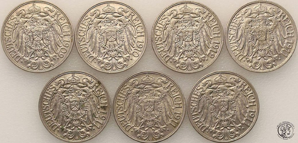 Niemcy Kaiserreich 25 Pfennig 1909-1912 lot 7 szt