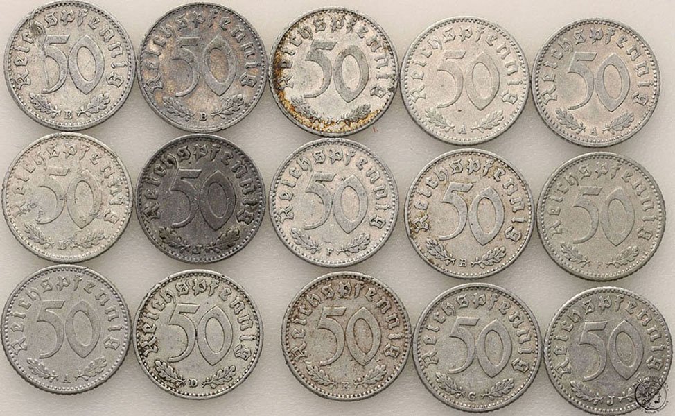 Niemcy III Rzesza 50 Pfennig 1935-1940 lot 15 szt