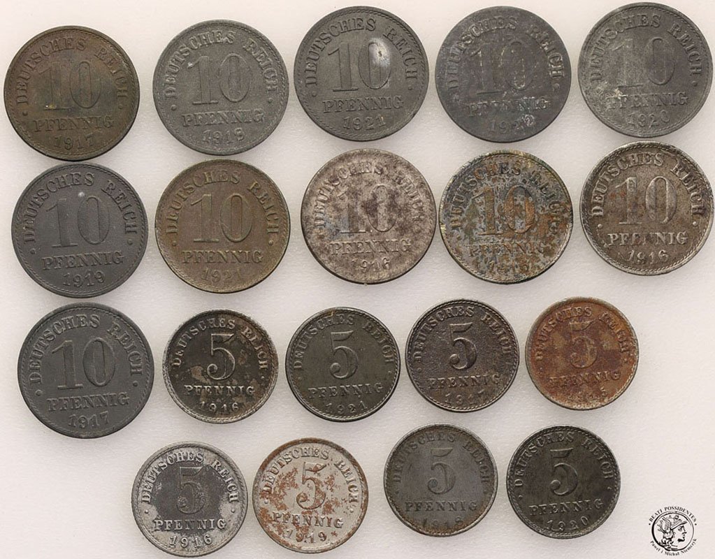 Niemcy Kaiserreich 5+10 Pfennig 1915-22 lot 19 szt