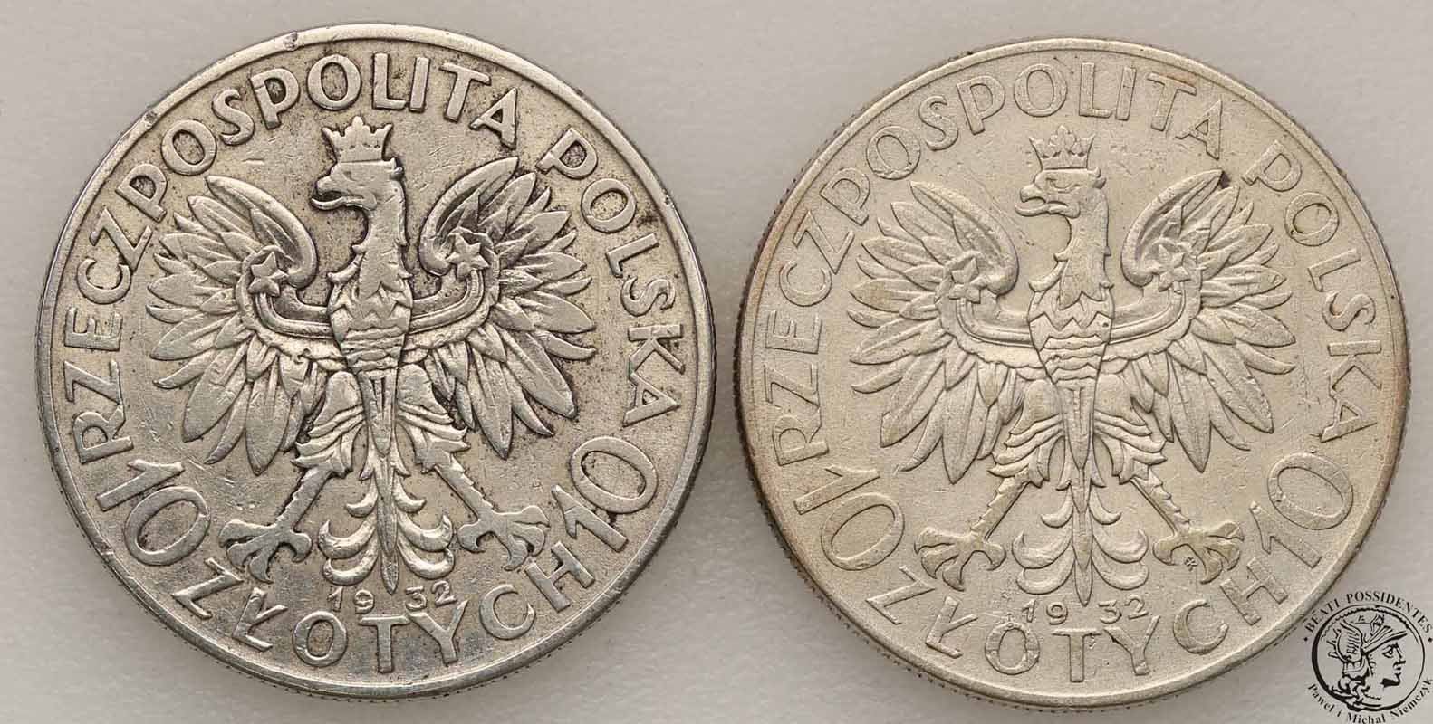 10 złotych 1932 + 1932 MW babka lot 2 szt st. 3