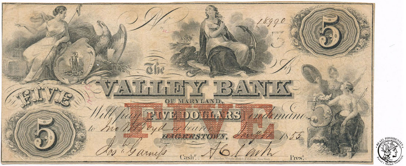 USA 5 dolarów (1855) Maryland Valley Bank st.2