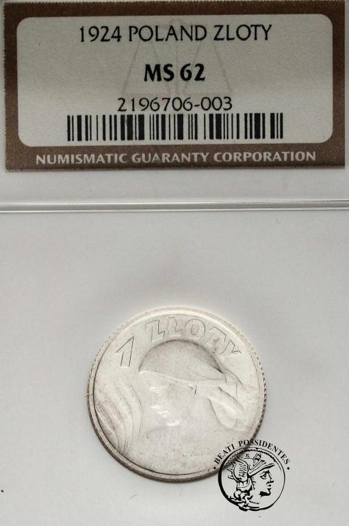 II RP 1 złoty 1924 Paryż NGC MS 62