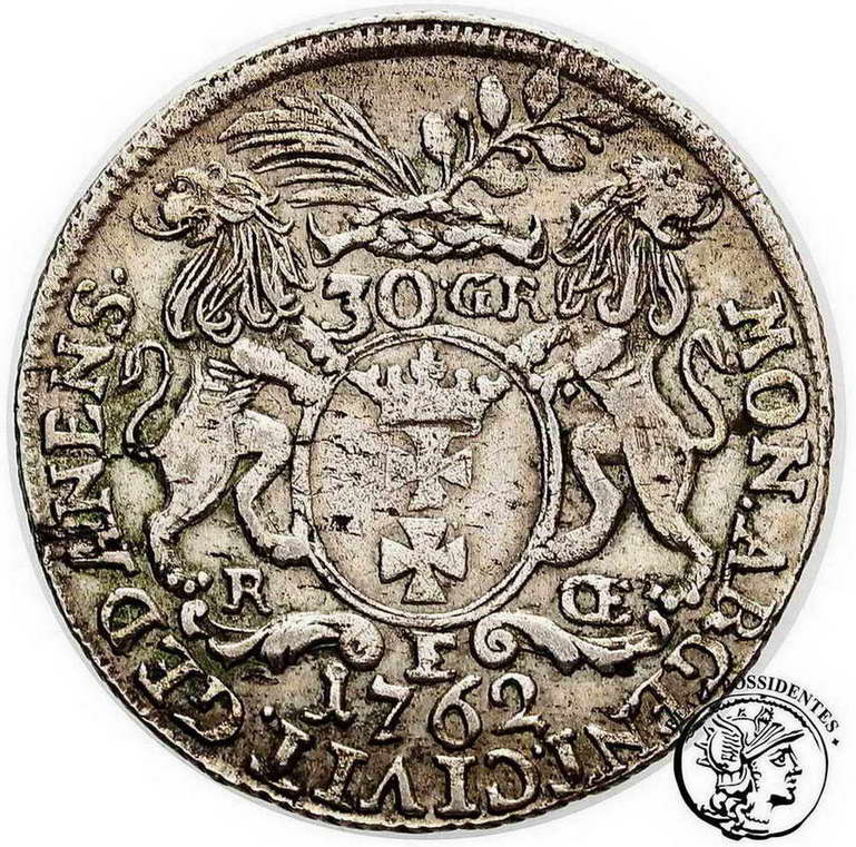 August III Sas 1 złoty gulden 1762 Gdańsk st3/3+