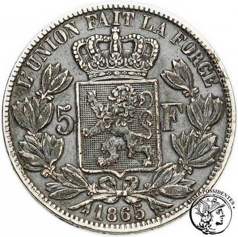 Belgia 5 Franków 1865 Leopold I st. 3-
