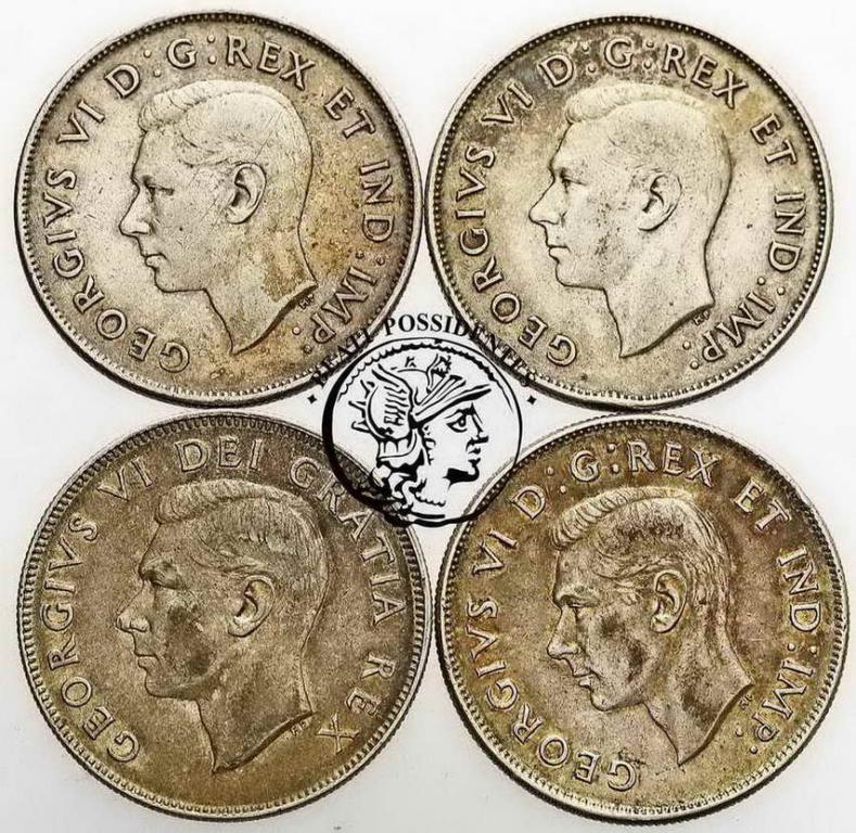 Kanada 1/2 $ Jerzy VI srebro lot 4 szt st. 3+