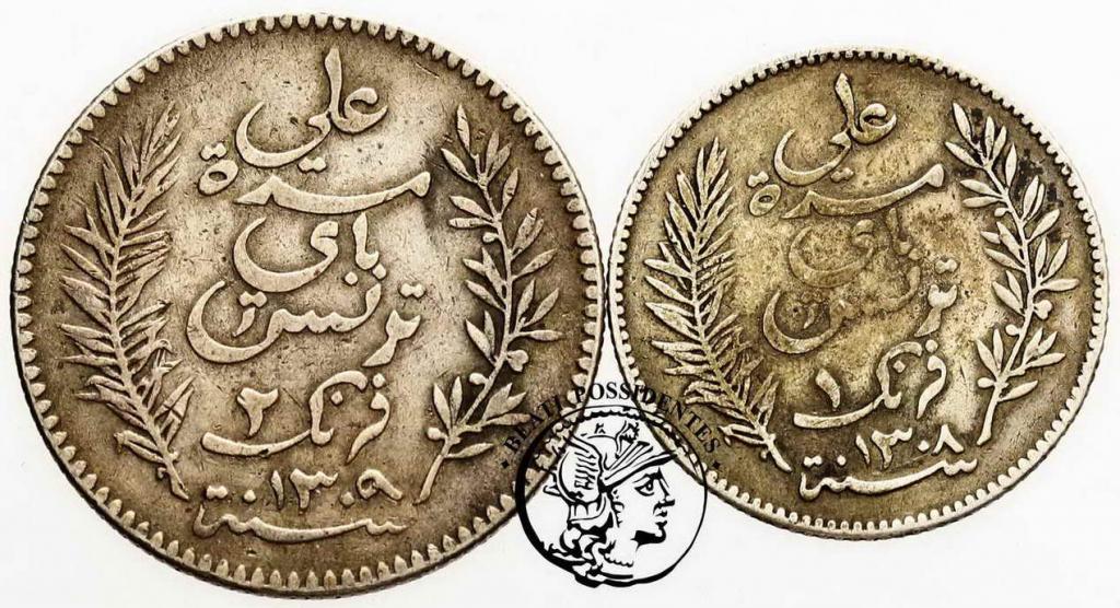 Tunezja monety srebrne lot 2 szt st. 3