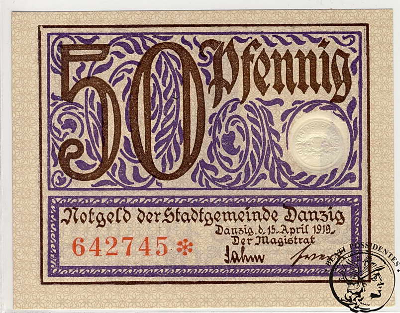 Wolne Miasto Gdańsk 50 Fenigów 1919 notgeld st1-