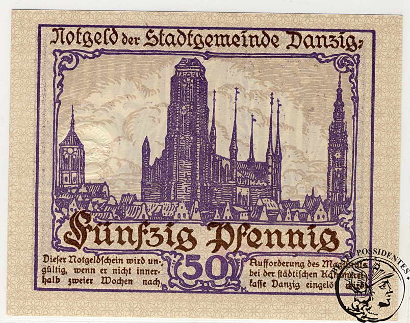 Wolne Miasto Gdańsk 50 Fenigów 1919 notgeld st1-