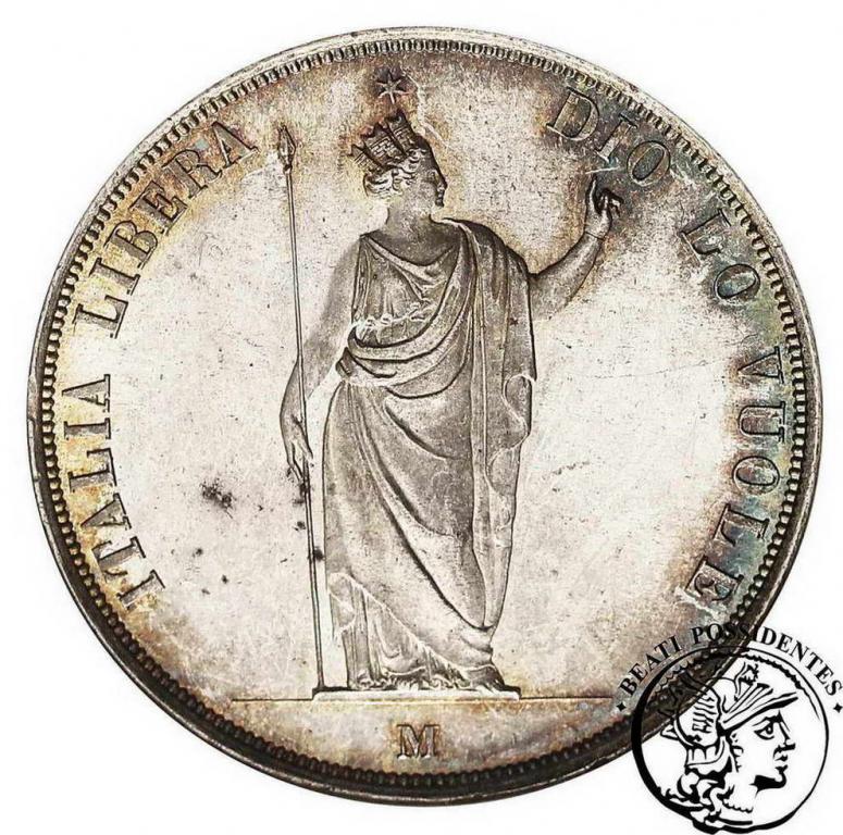 Włochy Lombardia 5 Lirów 1848 NGC MS 64