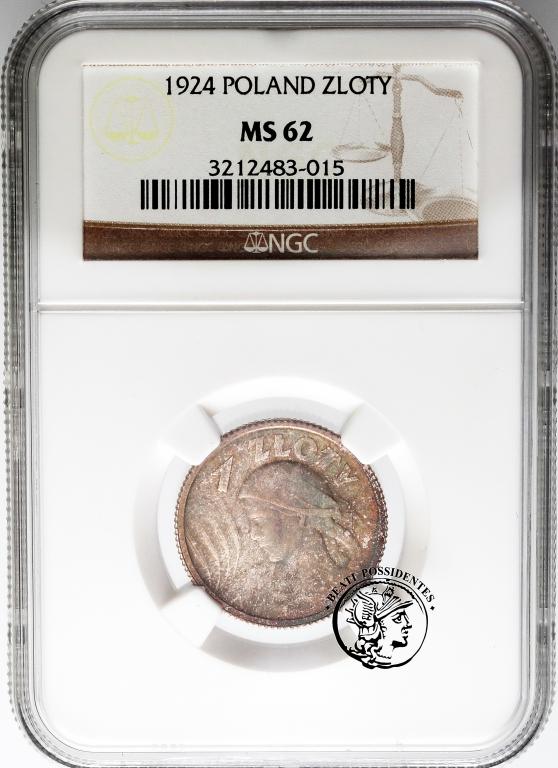 II RP 1 złoty 1924 kobieta z kłosami NGC MS 62