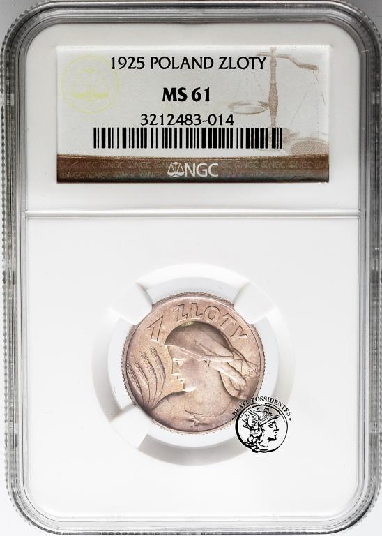 II RP 1 złoty 1925 kobieta z kłosami NGC MS 61