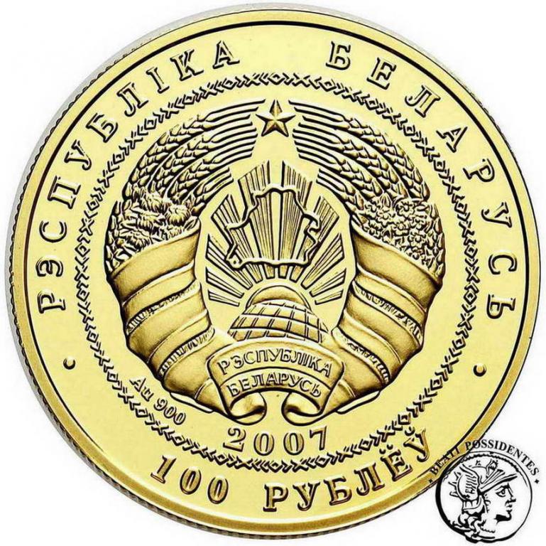Białoruś 100 Rubli 2007 (1/2 uncji Au) st. L