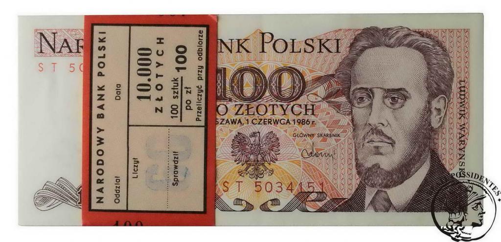 100 złotych 1986 seria ST lot 200 szt st. 1