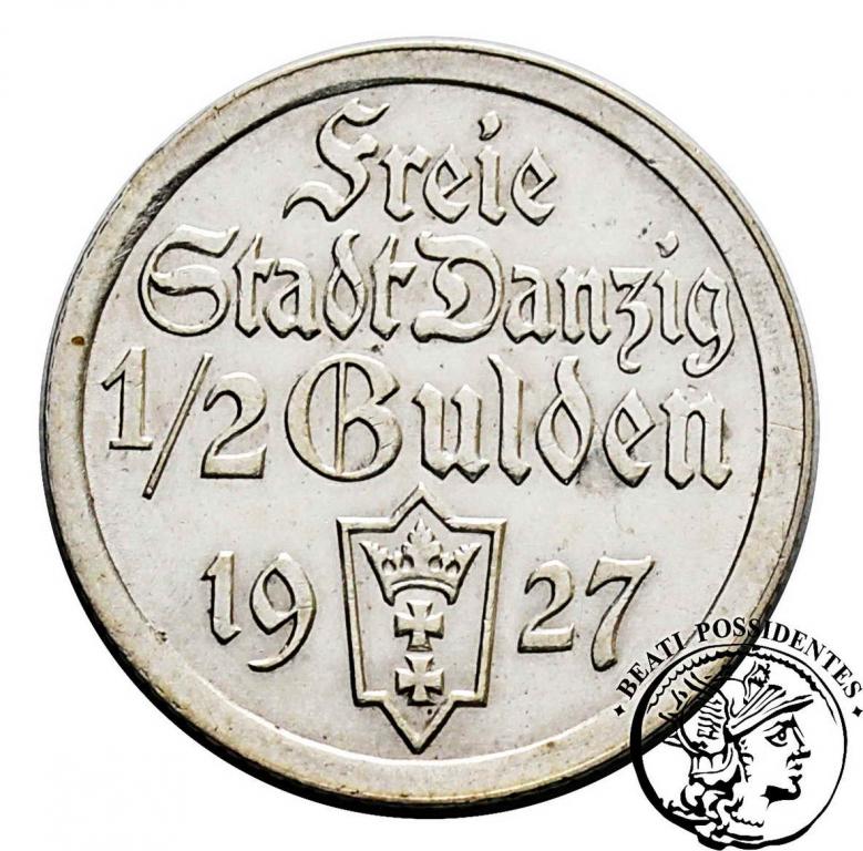 Wolne Miasto Gdańsk 1/2 Guldena 1927 st. 2-