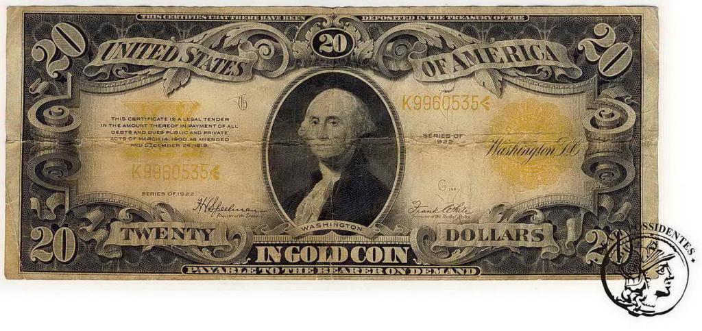 USA 20 $ dolarów 1922 large size /gold/ st. 4