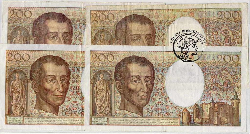 Francja 200 franków 1990-1992 lot 4 szt. st.3
