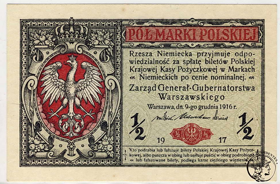 Polska 1/2 marki polskiej 1916 generał st.1