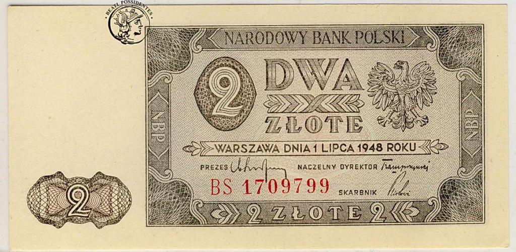 Polska 2 złote 1948 seria BS st.1
