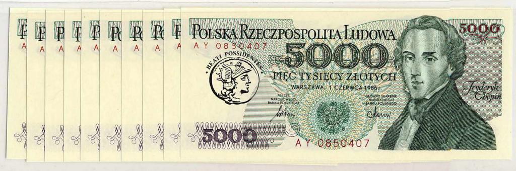 Polska 5000 złotych 1986 seria AY lot 10 szt. st1