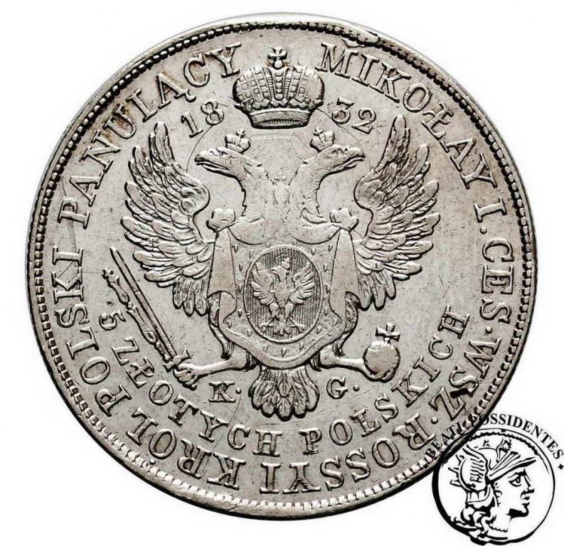 Polska 5 złotych 1832 KG Mikołaj I st.3+