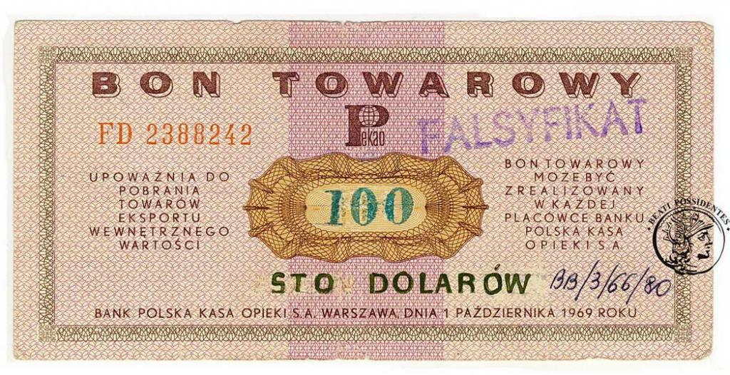 Falsyfikat 100 $ Dolarów 1969 Pewex st.4