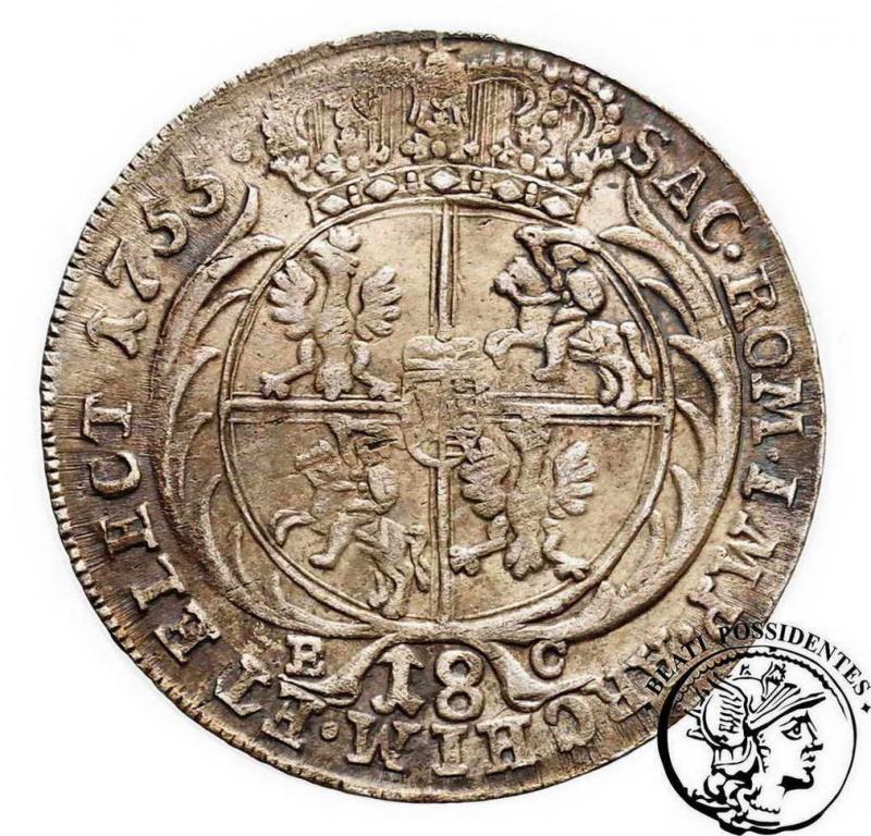 August III Sas ort koronny 1755 st.3