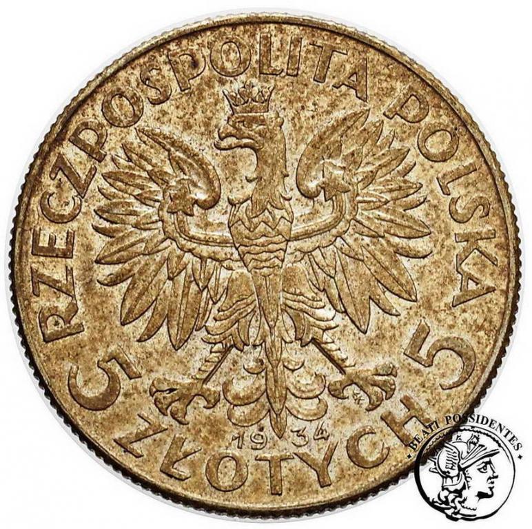 II RP 5 zlotych 1934 głowa kobiety st.3+