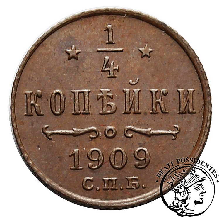 Rosja Mikołaj II 1/4 Kopiejki 1909 st.1-