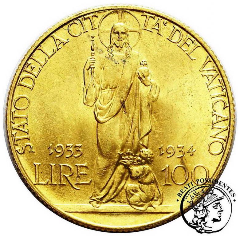 Watykan 100 Lirów 1933/34 Pius XI st. 1/1-