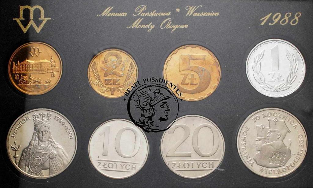 Zestaw monet 1988 stempel lustrzany 8 szt. st.L