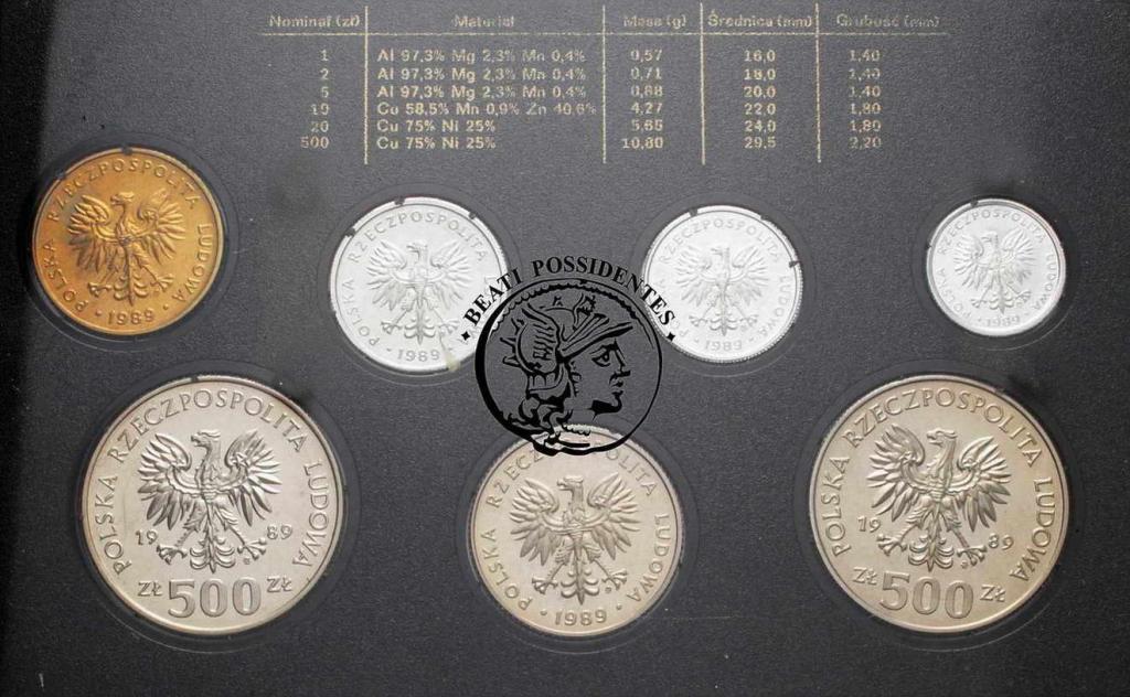 Zestaw monet 1989 stempel lustrzany 7 szt. st.L