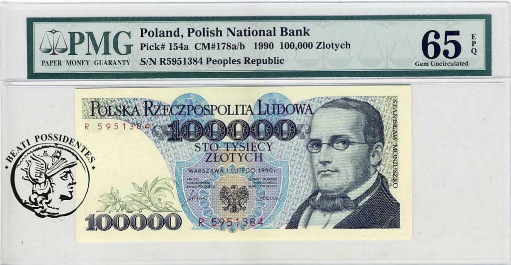 Polska 100 000 zlotych 1990 Seria R PMG 65