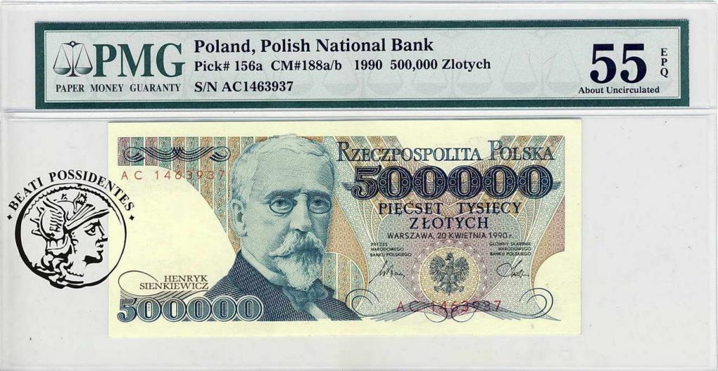 Polska 500 000 zlotych 1990 Seria AC PMG 55