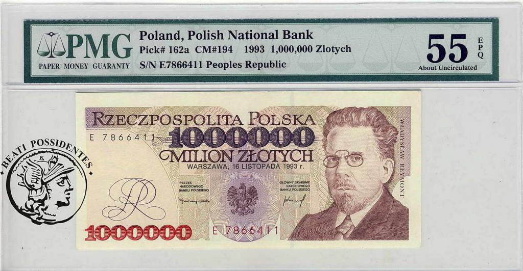 Polska 1000 000 zlotych 1993 Seria E PMG 55