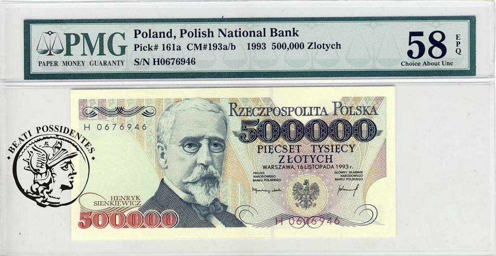 Polska 500 000 zlotych 1993 Seria H PMG 58