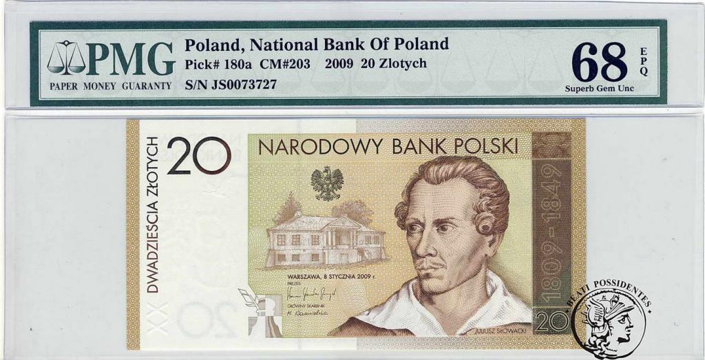 Polska 20 zlotych 2009 Juliusz Słowacki PMG 68