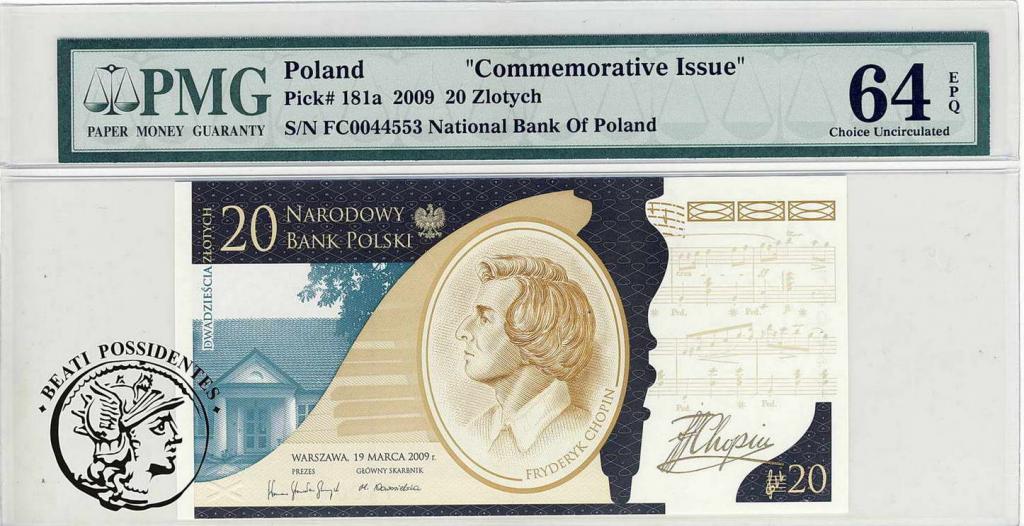 Polska 20 zlotych 2009 Fryderyk Chopin PMG 64