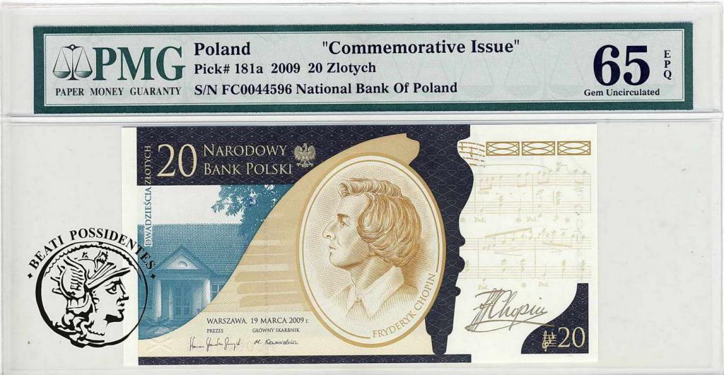 Polska 20 zlotych 2009 Fryderyk Chopin PMG 65