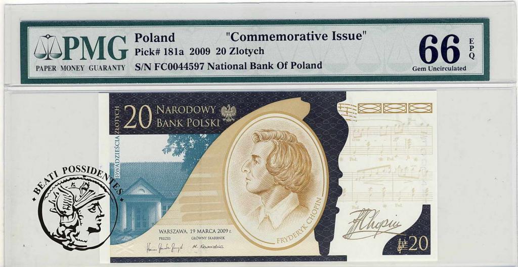 Polska 20 zlotych 2009 Fryderyk Chopin PMG 66