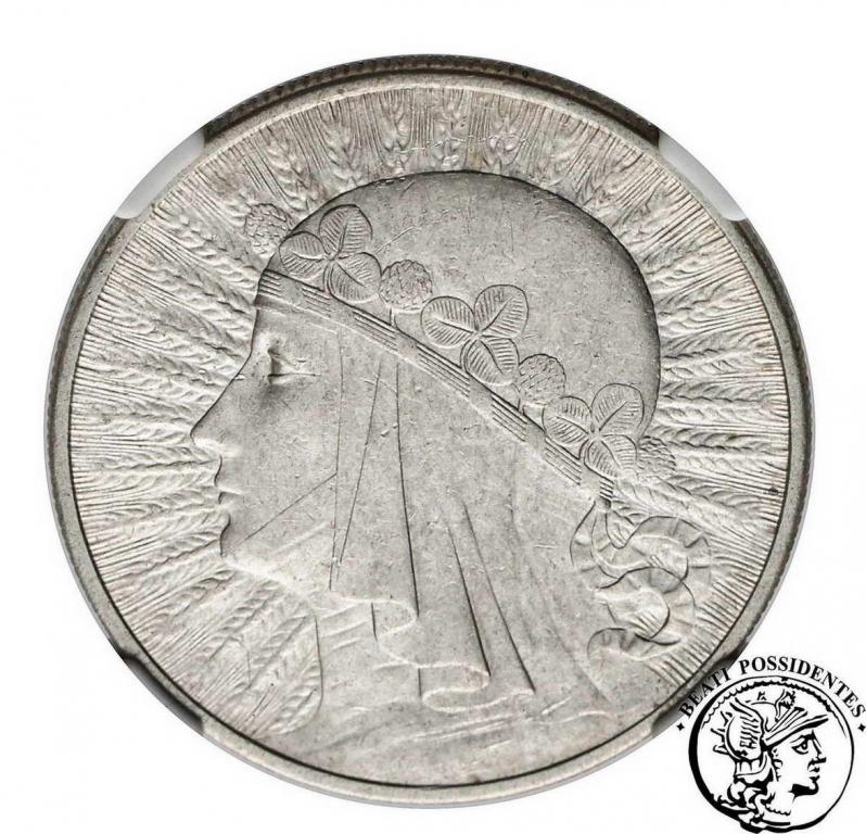 II RP 10 zlotych 1932 głowa kobiety NGC AU 53